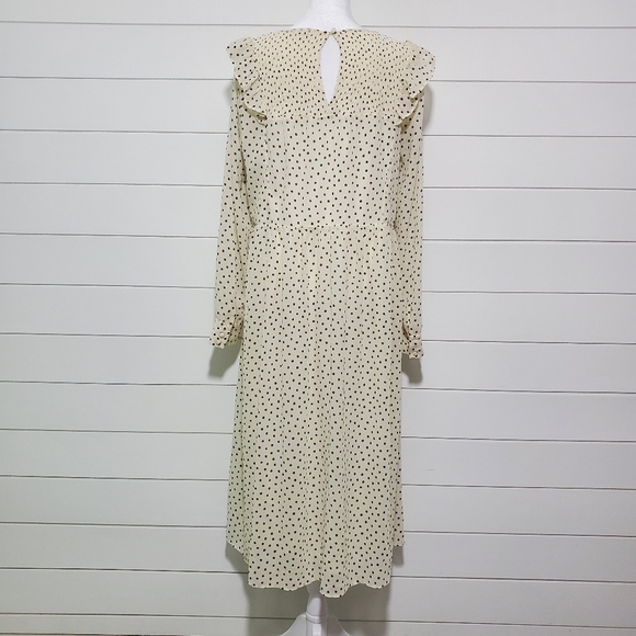 Madewell Smocked Ruffle-Shoulder Midi Dress in Inkbrush Dots Size M - Picture 6 of 15